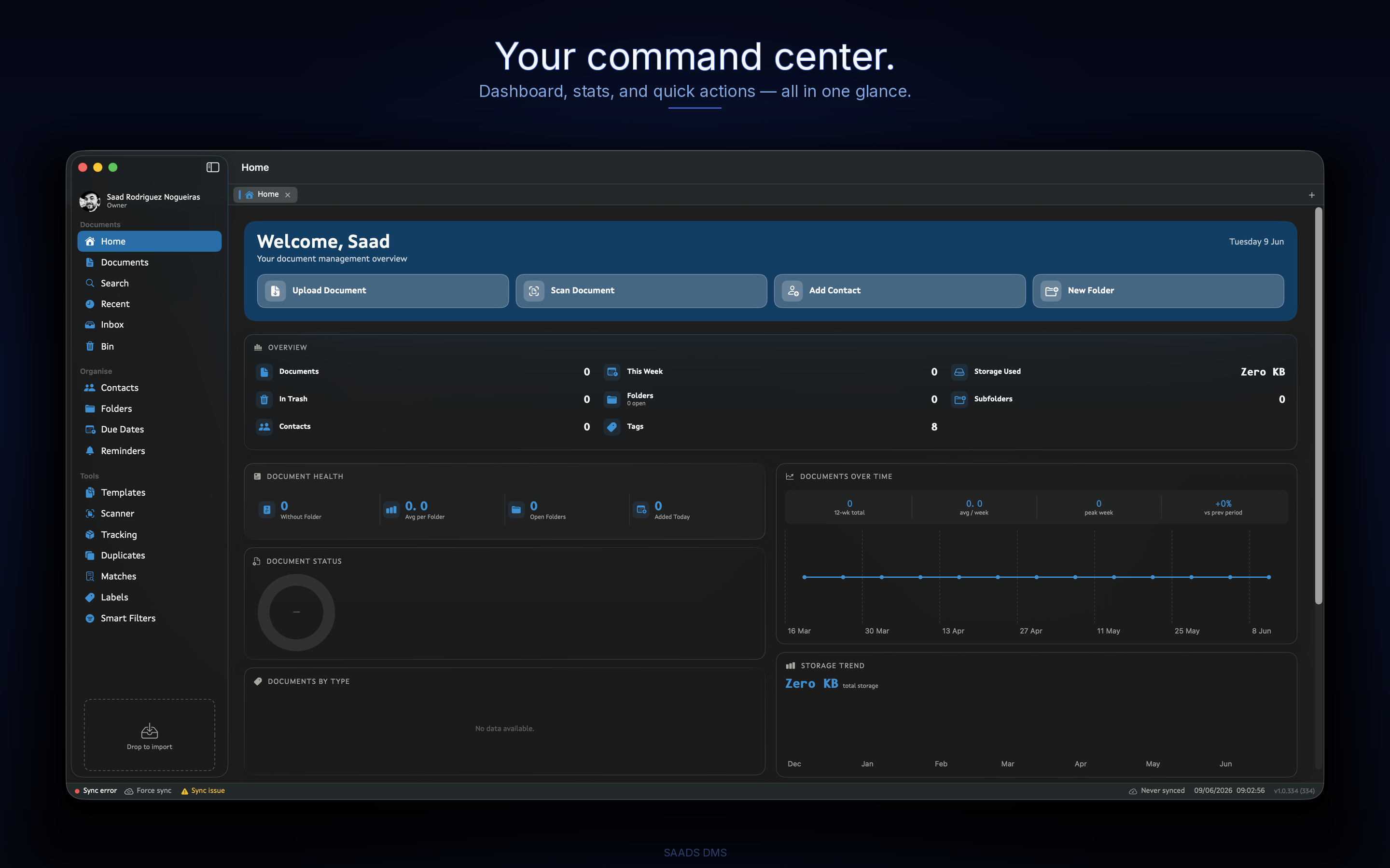 Home dashboard